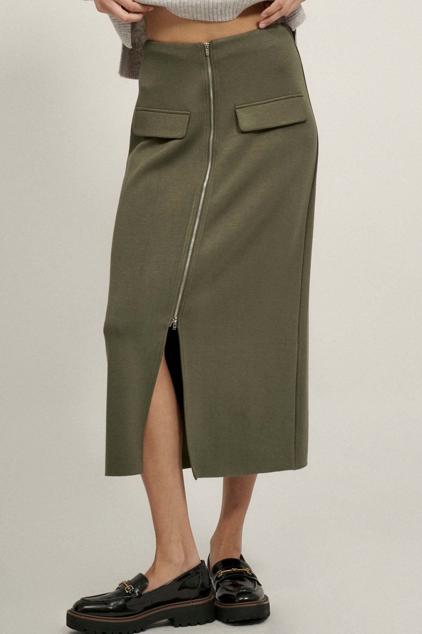 Premium Scuba Zip-Front Midi Skirt - ShopPromesa