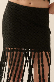 Hippie Spirit Crochet Knit Fringe Maxi Skirt - ShopPromesa
