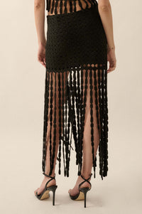 Hippie Spirit Crochet Knit Fringe Maxi Skirt - ShopPromesa