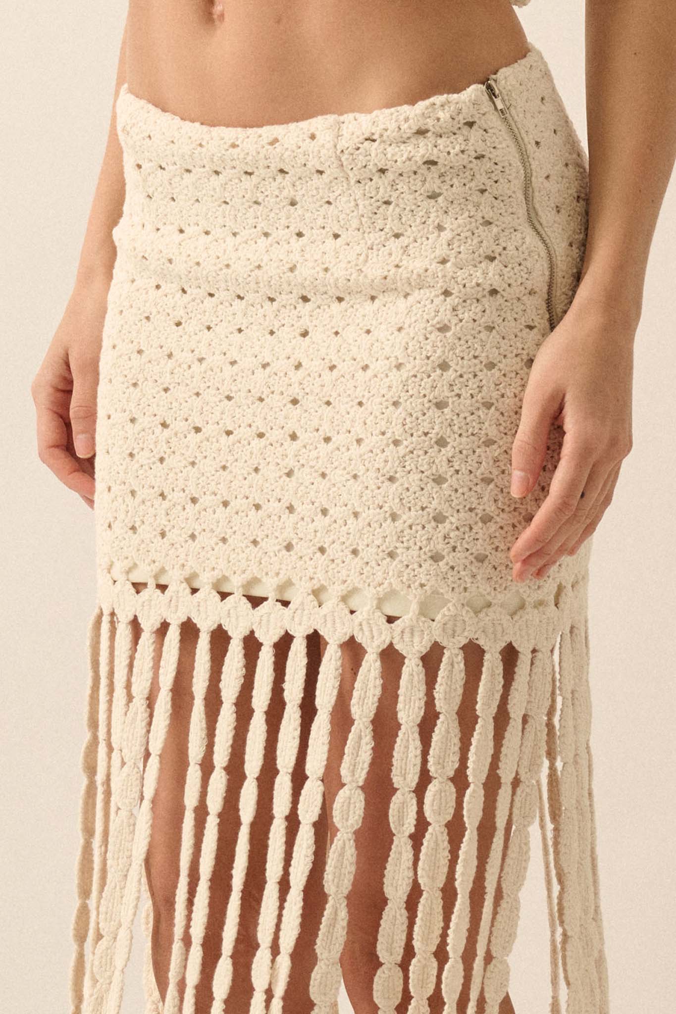 Hippie Spirit Crochet Knit Fringe Maxi Skirt - ShopPromesa