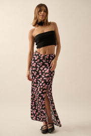 Sassy Blossoms Floral Satin Buttoned Maxi Skirt - ShopPromesa