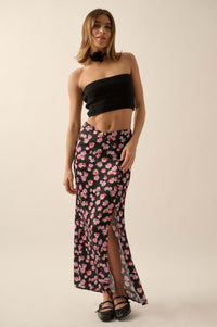 Sassy Blossoms Floral Satin Buttoned Maxi Skirt - ShopPromesa