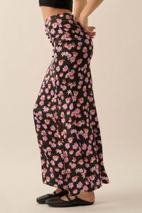 Sassy Blossoms Floral Satin Buttoned Maxi Skirt - ShopPromesa