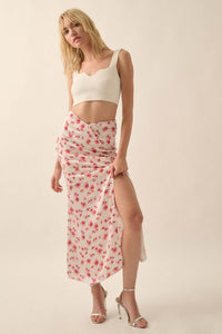 Sassy Blossoms Floral Satin Buttoned Maxi Skirt - ShopPromesa