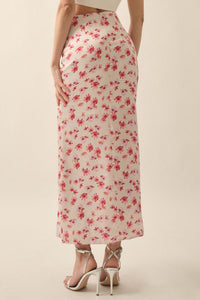 Sassy Blossoms Floral Satin Buttoned Maxi Skirt - ShopPromesa