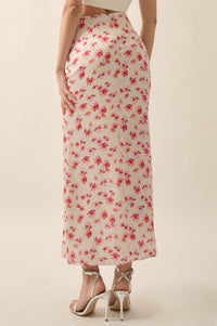 Sassy Blossoms Floral Satin Buttoned Maxi Skirt - ShopPromesa