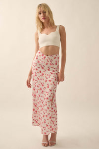 Sassy Blossoms Floral Satin Buttoned Maxi Skirt - ShopPromesa