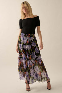 Twilight Bouquet Floral Chiffon Tiered Maxi Skirt - ShopPromesa