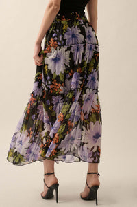 Twilight Bouquet Floral Chiffon Tiered Maxi Skirt - ShopPromesa