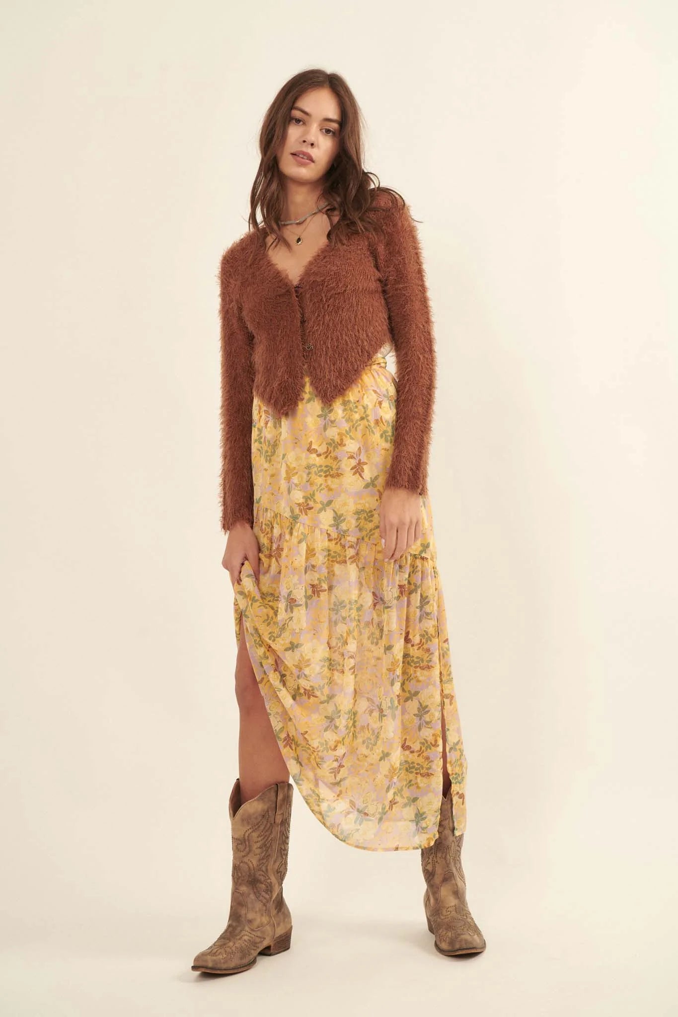 Goldenrod Valley Floral Chiffon Maxi Skirt - ShopPromesa