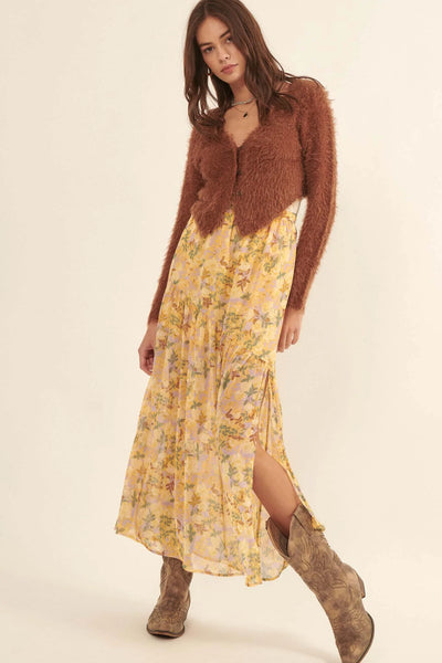 Goldenrod Valley Floral Chiffon Maxi Skirt - ShopPromesa