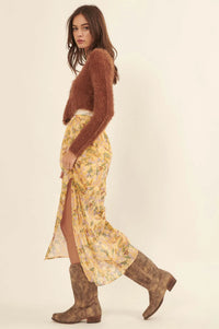 Goldenrod Valley Floral Chiffon Maxi Skirt - ShopPromesa