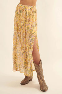 Goldenrod Valley Floral Chiffon Maxi Skirt - ShopPromesa