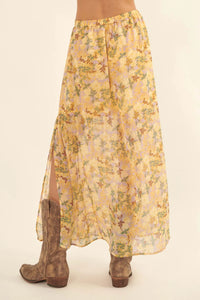 Goldenrod Valley Floral Chiffon Maxi Skirt - ShopPromesa