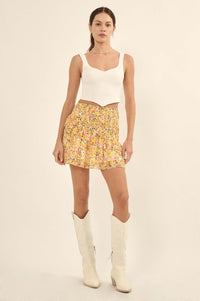 Sun Lover Smocked Floral Chiffon Ruffled Mini Skirt - ShopPromesa