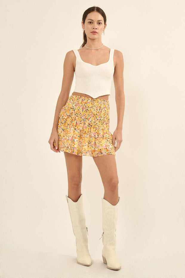 Sun Lover Smocked Floral Chiffon Ruffled Mini Skirt - ShopPromesa