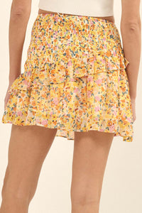 Sun Lover Smocked Floral Chiffon Ruffled Mini Skirt - ShopPromesa