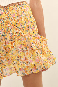 Sun Lover Smocked Floral Chiffon Ruffled Mini Skirt - ShopPromesa