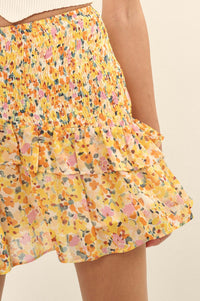 Sun Lover Smocked Floral Chiffon Ruffled Mini Skirt - ShopPromesa