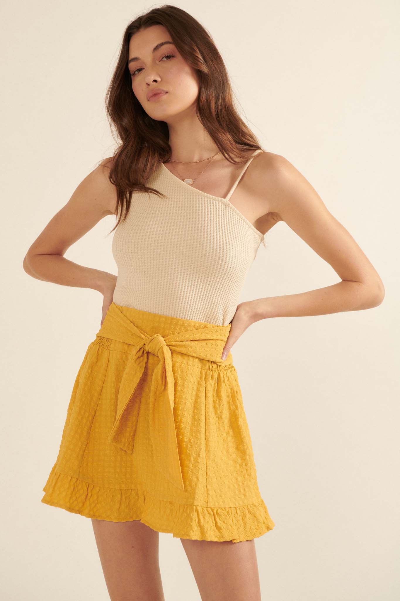 Short and Sweet Tie-Waist Ruffled Mini Skirt - ShopPromesa