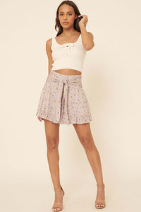 True Beauty Ruffled Tie-Waist Floral Mini Skirt - ShopPromesa