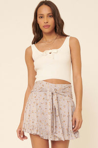 True Beauty Ruffled Tie-Waist Floral Mini Skirt - ShopPromesa