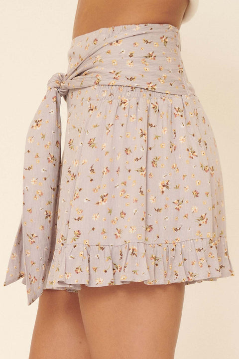 True Beauty Ruffled Tie-Waist Floral Mini Skirt - ShopPromesa