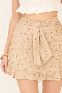 True Beauty Ruffled Tie-Waist Floral Mini Skirt - ShopPromesa