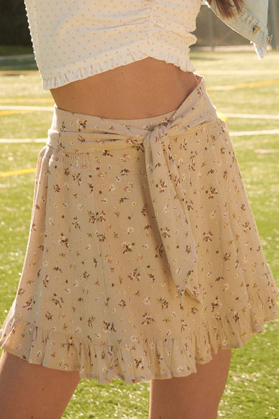 True Beauty Ruffled Tie-Waist Floral Mini Skirt - ShopPromesa