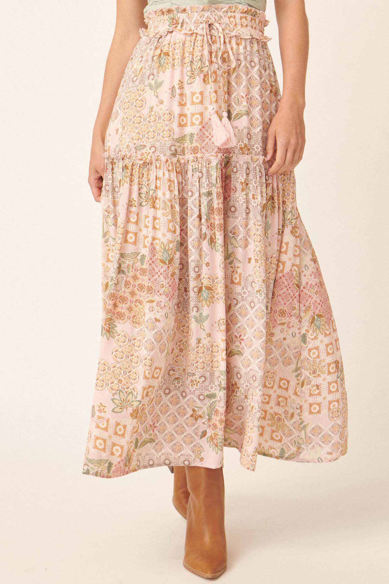 Floral Fantasy Multi-Print Ruffled Maxi Skirt - ShopPromesa