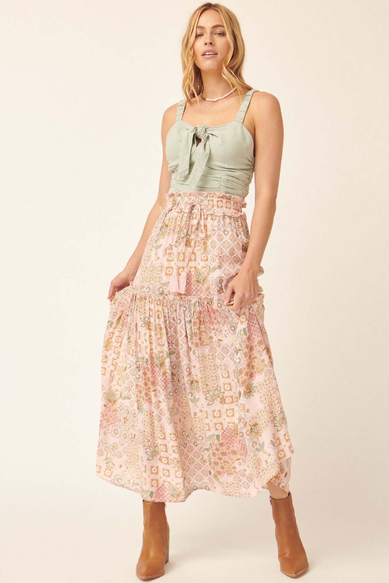 Floral Fantasy Multi-Print Ruffled Maxi Skirt - ShopPromesa