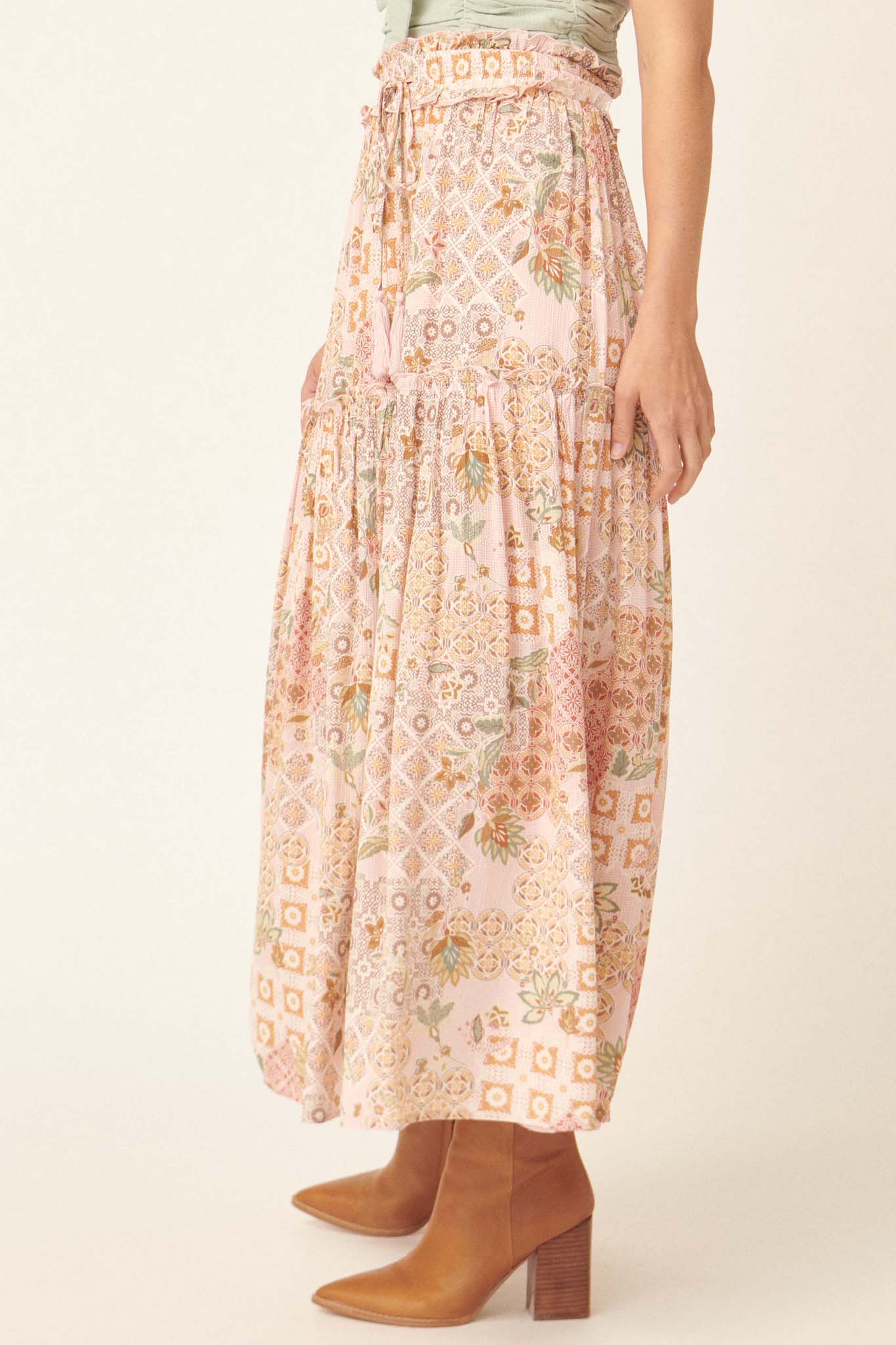 Floral Fantasy Multi-Print Ruffled Maxi Skirt - ShopPromesa