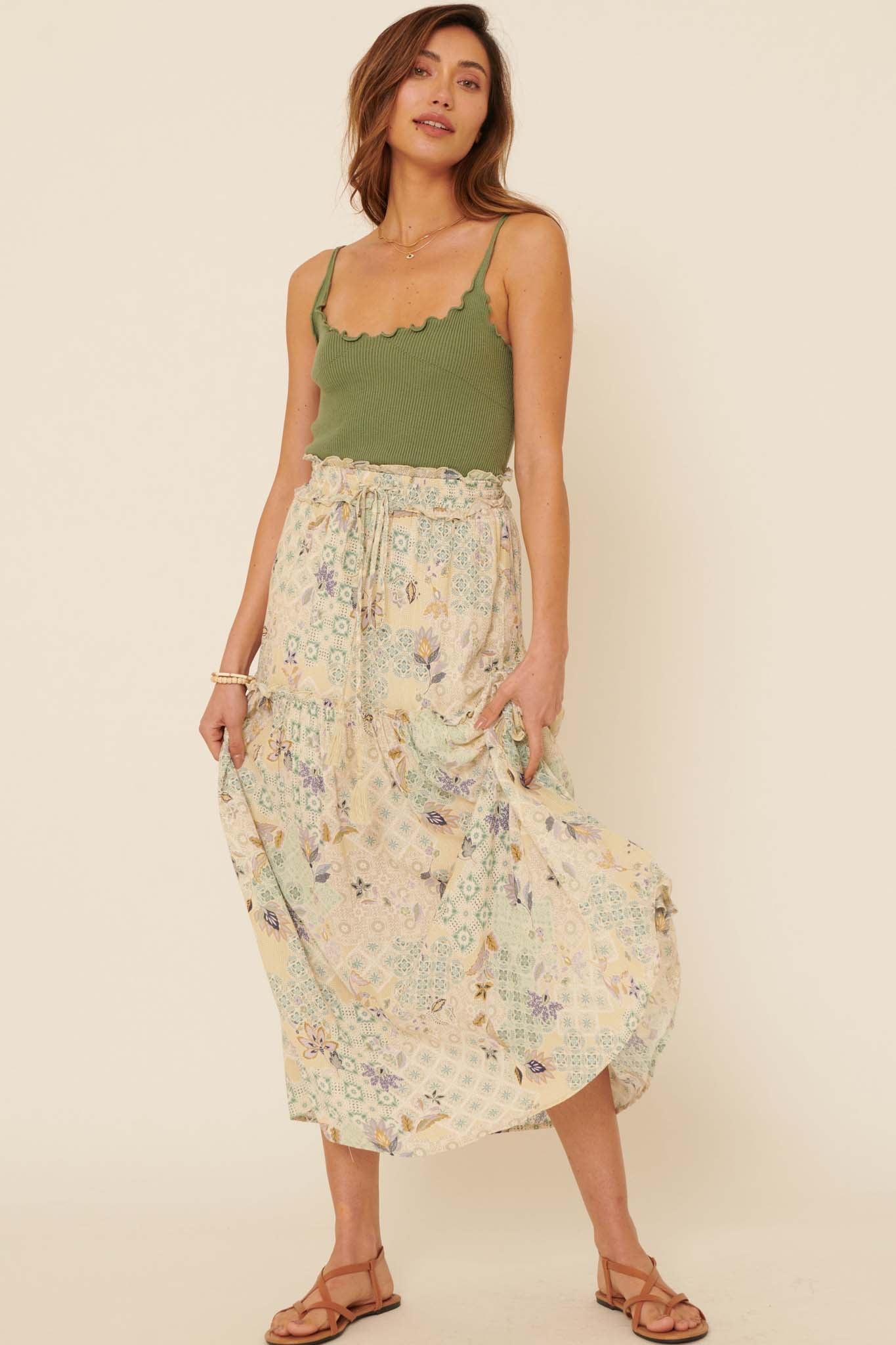 Floral Fantasy Multi-Print Ruffled Maxi Skirt - ShopPromesa