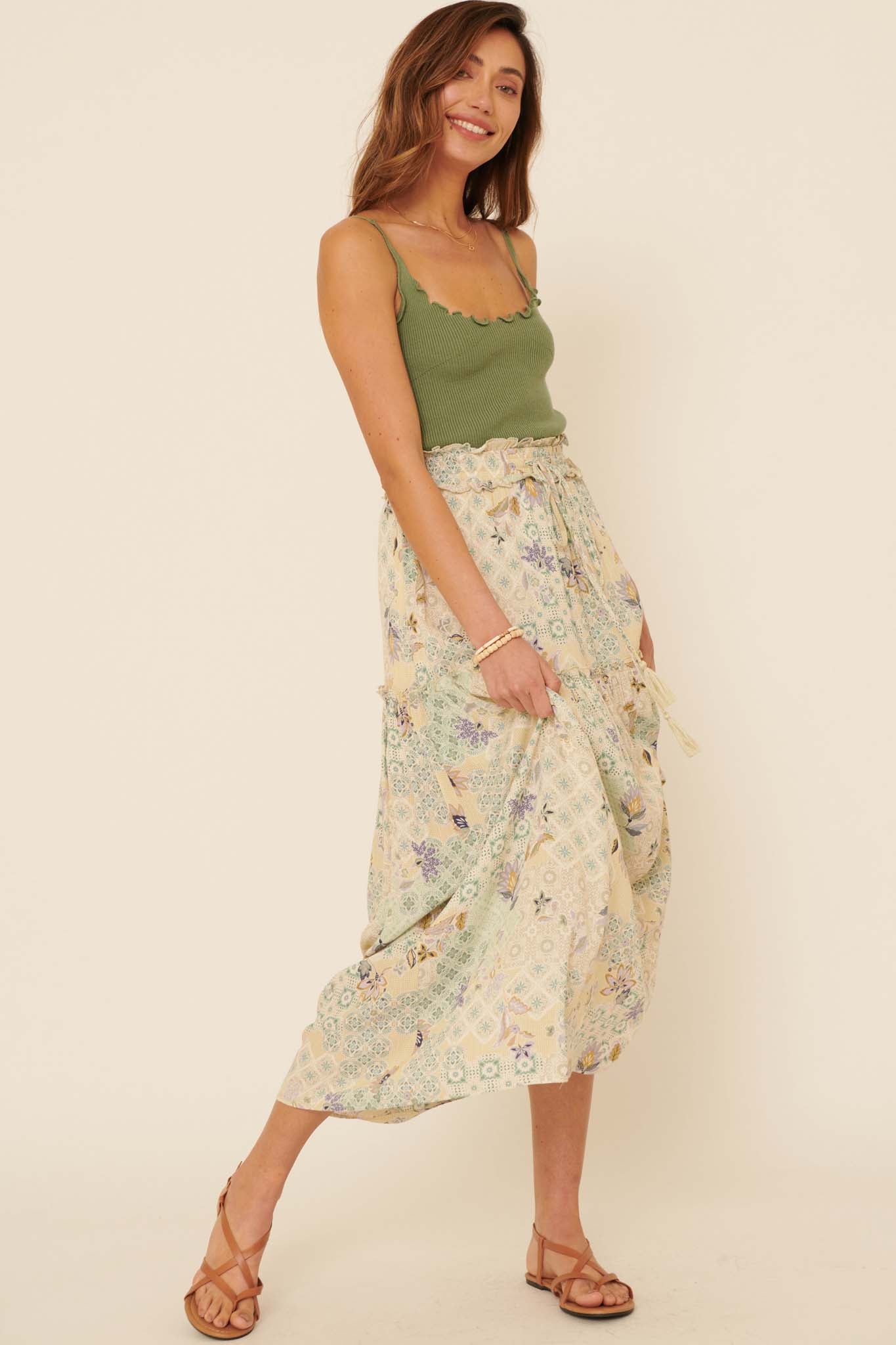 Floral Fantasy Multi-Print Ruffled Maxi Skirt - ShopPromesa