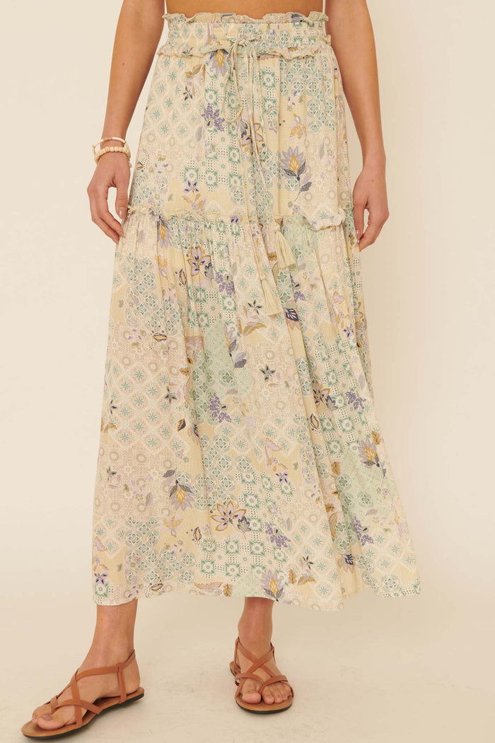 Floral Fantasy Multi-Print Ruffled Maxi Skirt - ShopPromesa