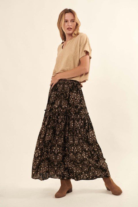 Far Afield Smocked Floral Midi Prairie Skirt - ShopPromesa