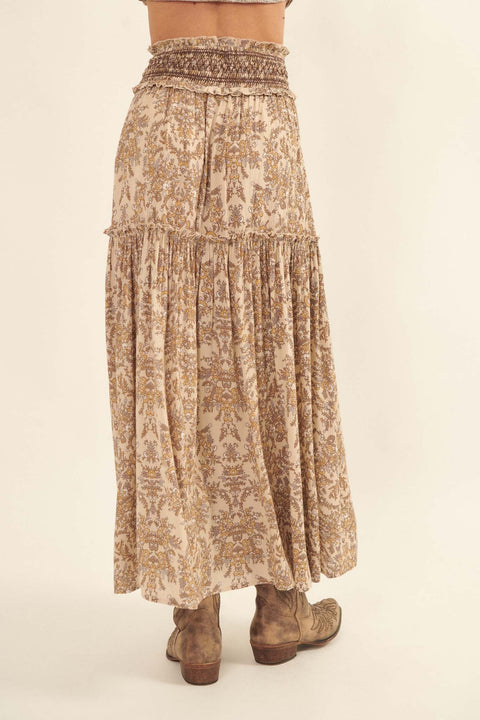 Far Afield Smocked Floral Midi Prairie Skirt - ShopPromesa