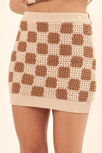 Check You Out Checker Crochet Knit Mini Skirt - ShopPromesa