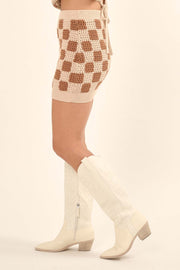 Check You Out Checker Crochet Knit Mini Skirt - ShopPromesa