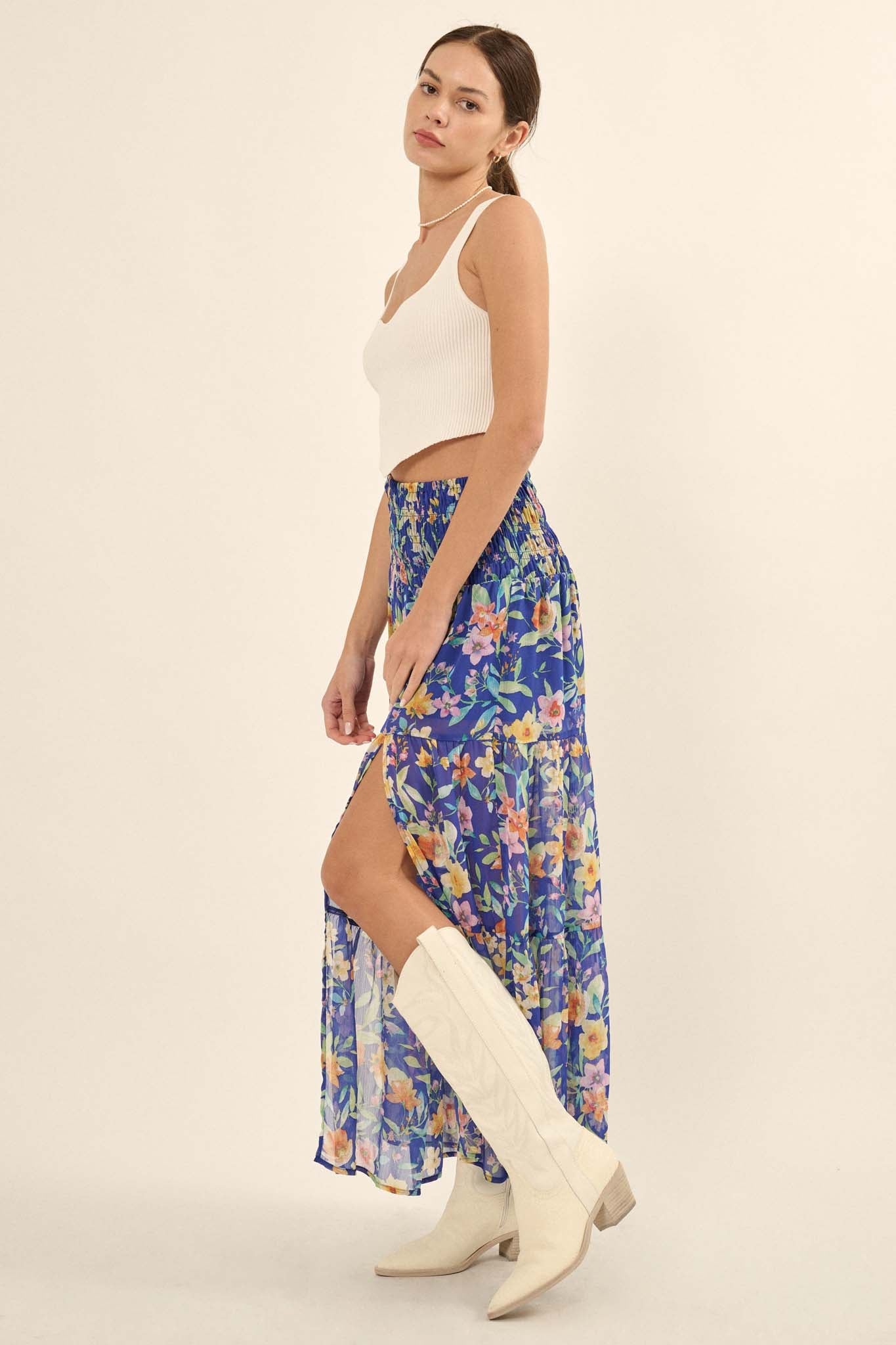 Bahama Mama Floral Chiffon Tiered Maxi Skirt - ShopPromesa