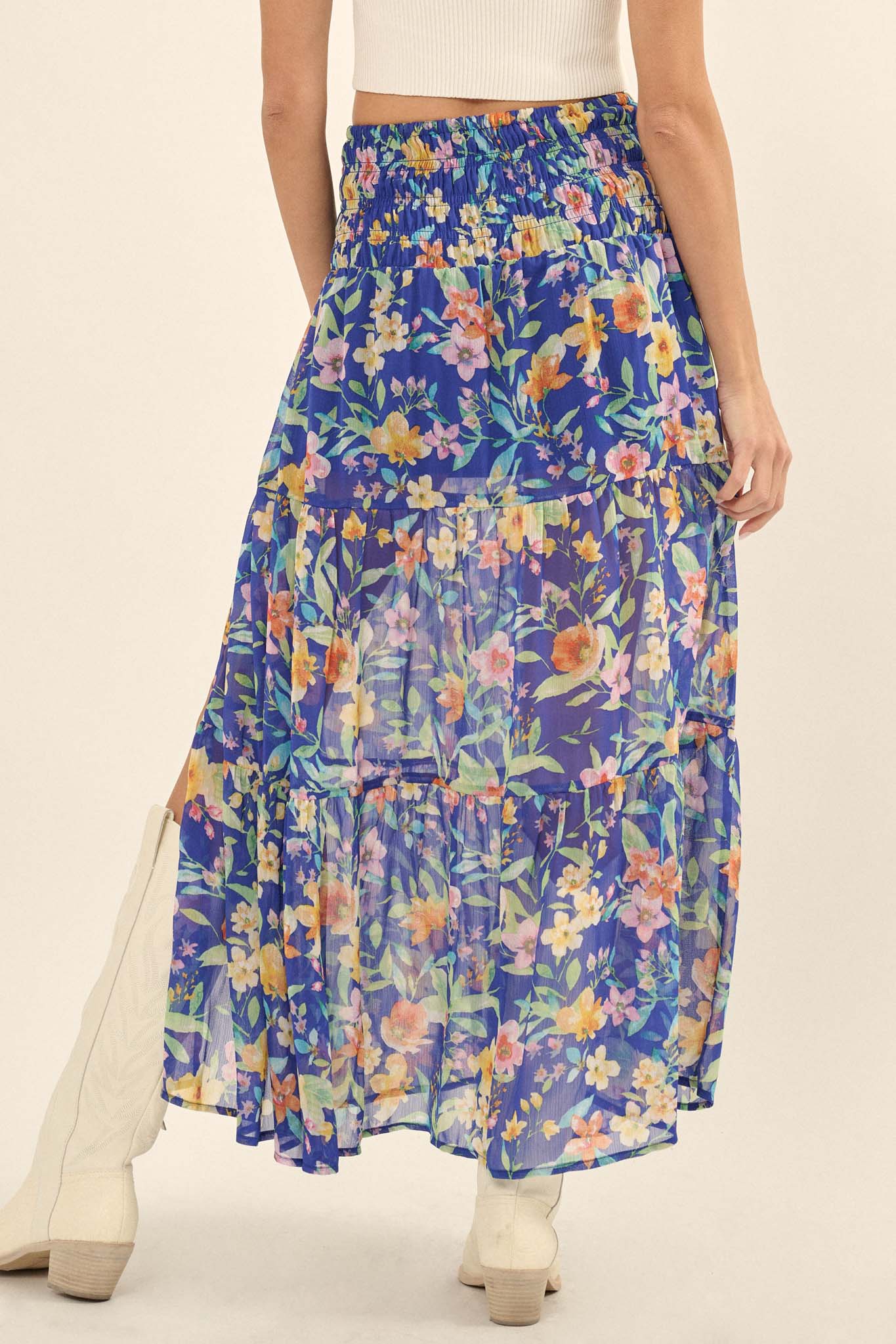 Bahama Mama Floral Chiffon Tiered Maxi Skirt - ShopPromesa