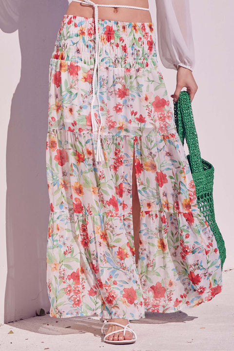 Bahama Mama Floral Chiffon Tiered Maxi Skirt - ShopPromesa
