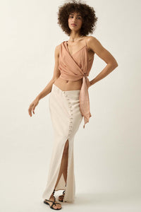 Learning Curve Matte Satin Buttoned Maxi Skirt - ShopPromesa