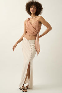 Learning Curve Matte Satin Buttoned Maxi Skirt - ShopPromesa