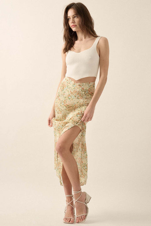 Heart of Spring Floral Crepe Buttoned Maxi Skirt - ShopPromesa