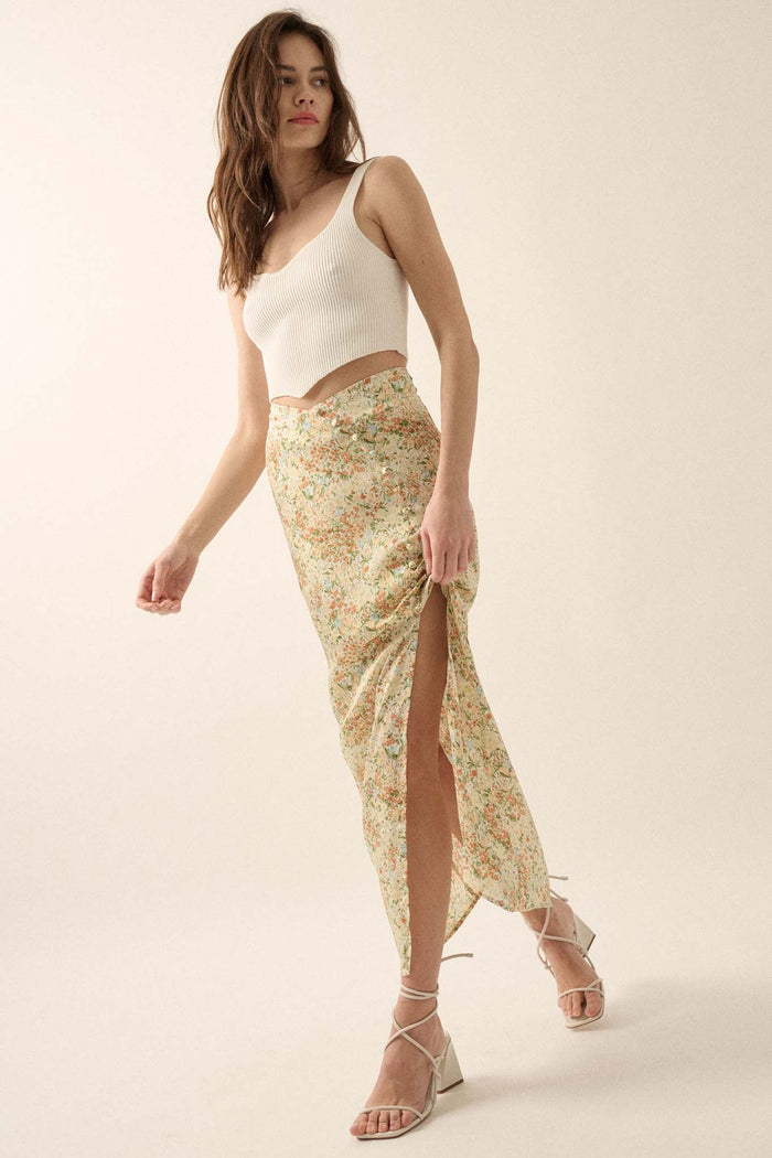 Heart of Spring Floral Crepe Buttoned Maxi Skirt - ShopPromesa