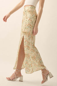 Heart of Spring Floral Crepe Buttoned Maxi Skirt - ShopPromesa