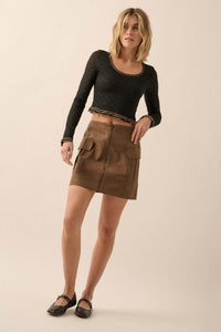 Fast Track Vegan Leather Front-Zip Cargo Mini Skirt - ShopPromesa