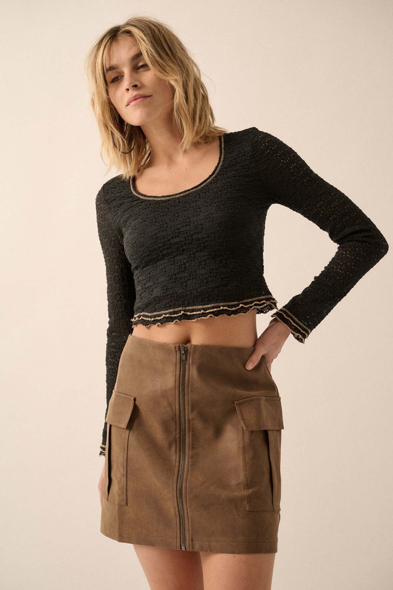 Fast Track Vegan Leather Front-Zip Cargo Mini Skirt - ShopPromesa