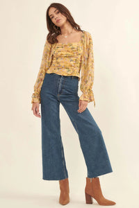 Heart of Gold Ruffled Floral Chiffon Blouse - ShopPromesa